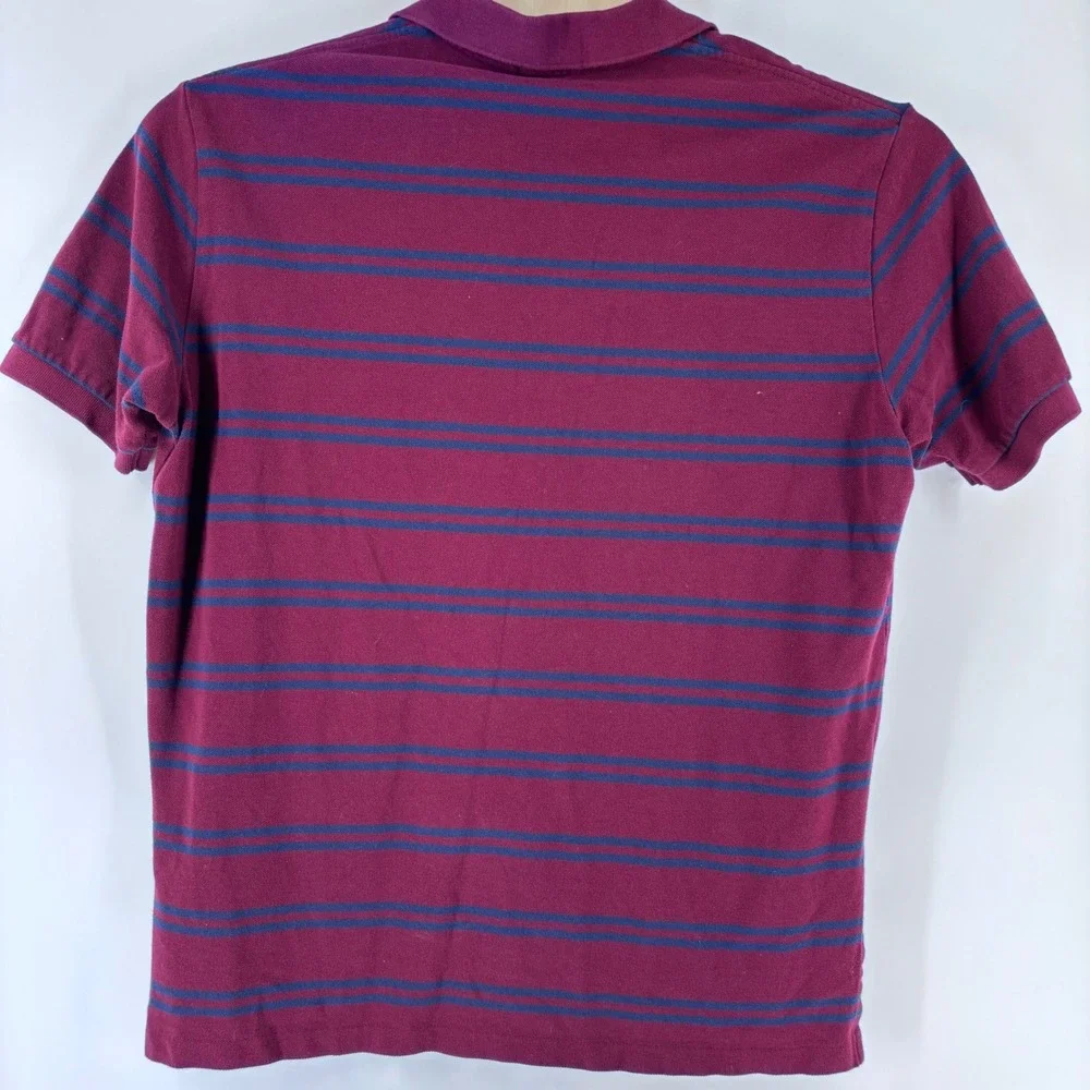 Polo Ralph Lauren Polo Shirt Mens XL Burgundy Navy Blue Striped Pique Pony Logo